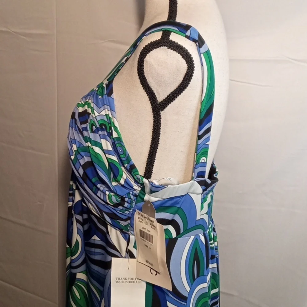 Oleg Cassini Blue and Green Sleeveless Sundress size 14 NWT